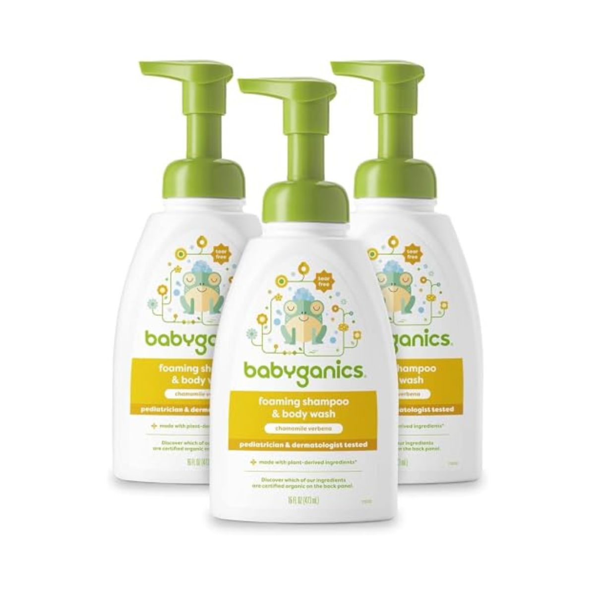 Babyganics Baby Shampoo + Body Wash Pump Bottle, Chamomile Verbena, 16oz, 3 Pack