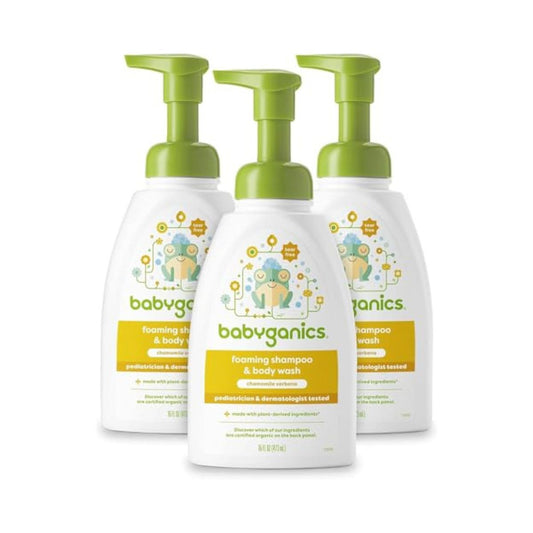 Babyganics Baby Shampoo + Body Wash Pump Bottle, Chamomile Verbena, 16oz, 3 Pack