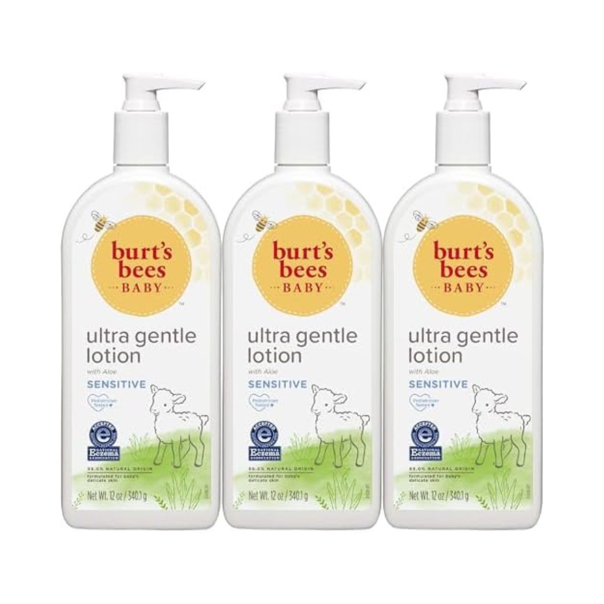 Burt's Bees Baby Ultra Gentle Lotion with Aloe for Sensitive Skin, Pediatrician Tested, 99.0% Natural Origin, Pack of 3