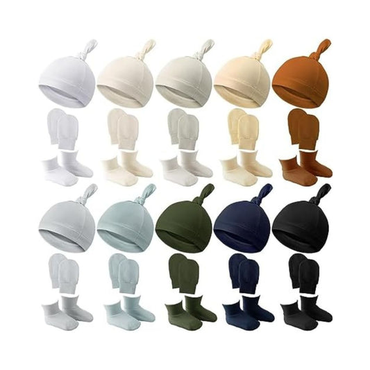 Toulite 10 Set Newborn Baby Socks Hat and Mittens Soft Ankle Sock Newborn Beanie Mitten for Boys Girls Infant