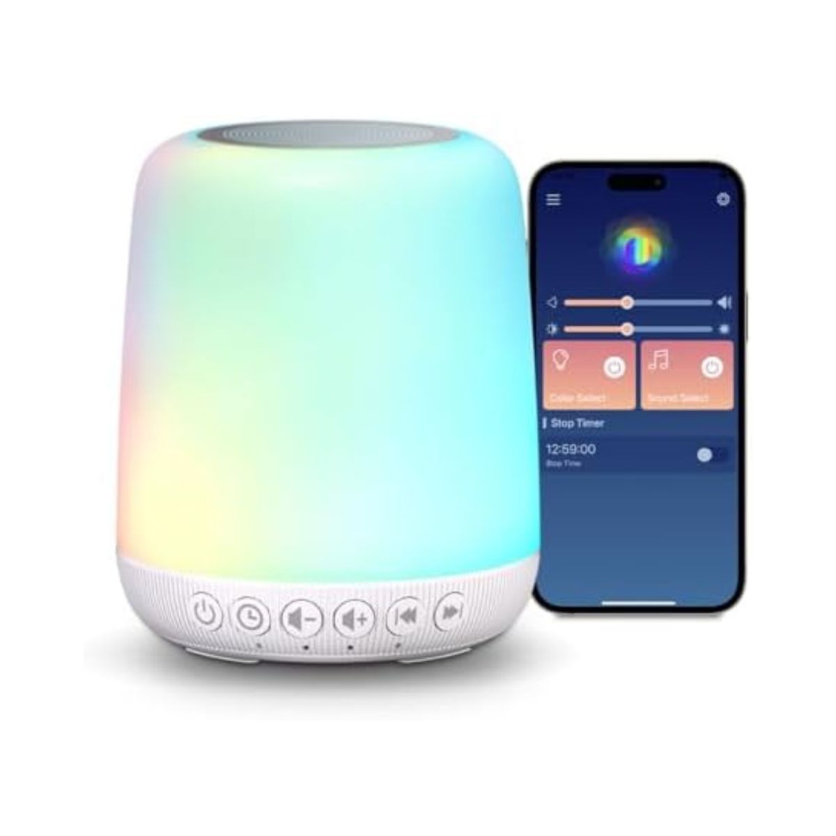 White Noise Sound Machine for Sleep Portable Sound Machine with 30 Soothing Sounds 12 Night Light Colors 4 Timer Sleep Machine for Baby Adults, Smart App Control, Touch Control