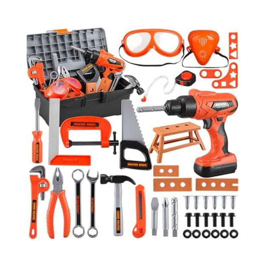 Kids Tool Set – Zealous 48 pcs Toddler Tool Set with Tool Box & Electronic Toy Drill, Pretend Play Kids Toys, Toy Construction Tools for Kids Ages 3,4,5,6,7,8 Years Old (A-Orange)