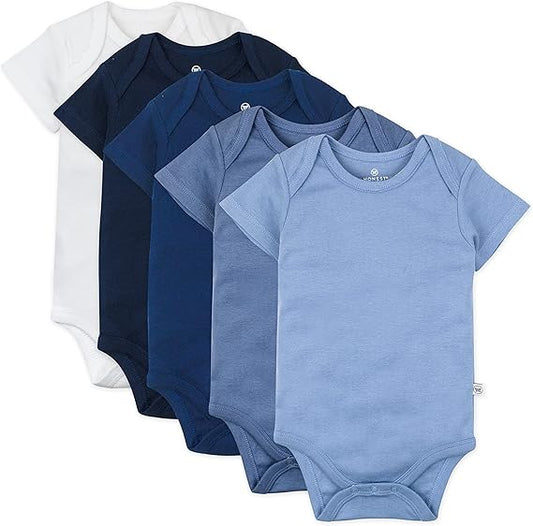 HonestBaby 5-pack Short Sleeve Bodysuits One-piece 100% Organic Cotton for Infant Baby Boys