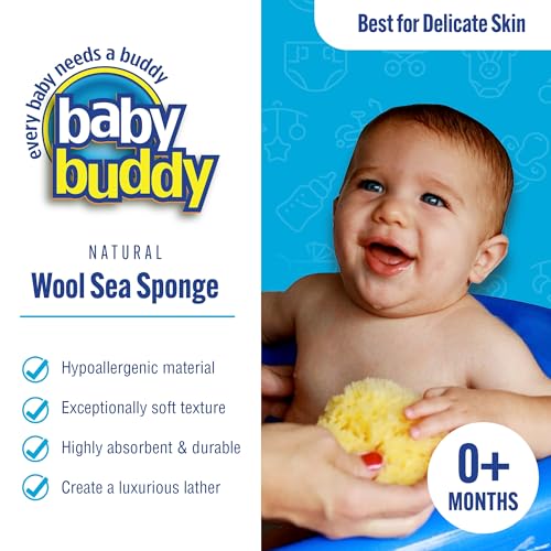 Baby Buddy Natural Wool Sea Sponge, Newborn Bath Time Essential, Ultra Soft for Delicate Skin, Hypoallergenic and Biodegradable, 4 Pack