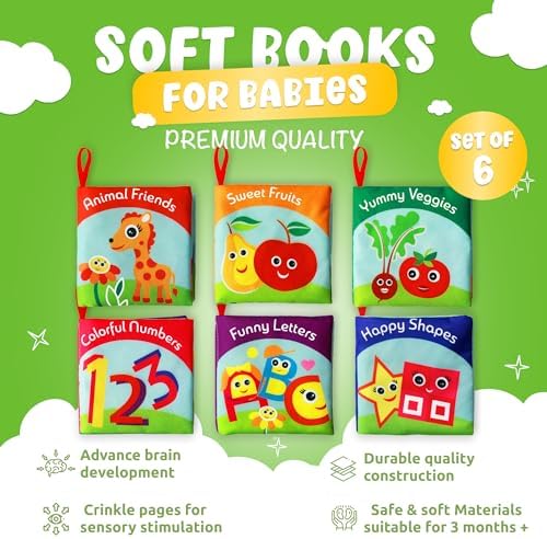 Cloth Books for Babies (Set of 6) - Premium Quality Soft Books for Babies. Touch and Feel Crinkle Paper. Cloth Books for Early Children's Development.