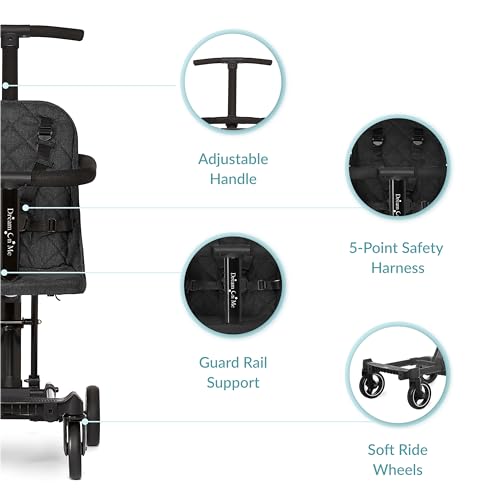 Dream On Me Lightweight and Compact Coast Rider Stroller with One Hand Easy Fold, Adjustable Handles and Soft Ride Wheels, Black