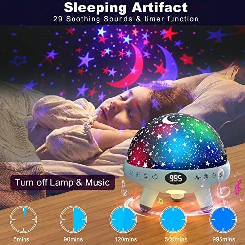 YACHANCE Night Light for Kids Room with Sound Machine Baby Night Light Star Projector White Noise Machine for Sleeping Soother Nursery Lamp 9 Natural Sounds 20 Lullabies with Remote Timer
