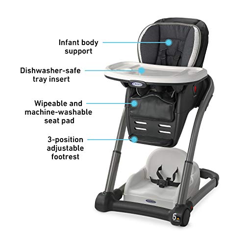 Graco Blossom 6 in 1 Convertible High Chair, Redmond, Infant Highchair, Toddlers Booster & Convenient for Travel
