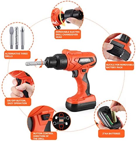Kids Tool Set – Zealous 48 pcs Toddler Tool Set with Tool Box & Electronic Toy Drill, Pretend Play Kids Toys, Toy Construction Tools for Kids Ages 3,4,5,6,7,8 Years Old (A-Orange)