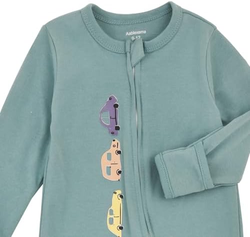 Aablexema Baby Footie Pajama with Mitten Cuffs, Double Zipper Infant Cotton clothes Sleeper Pjs, Footed Sleep Play