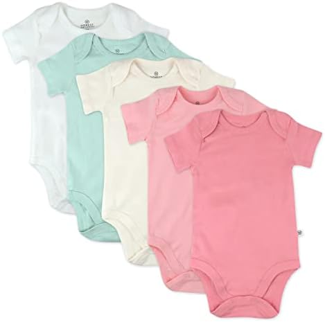 HonestBaby 5-pack Short Sleeve Bodysuits One-piece 100% Organic Cotton for Infant Baby Girls