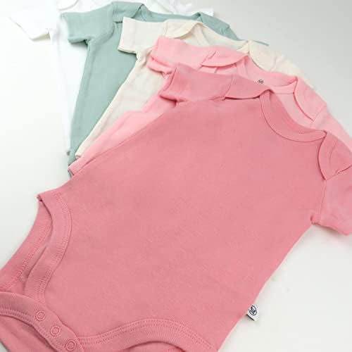 HonestBaby 5-pack Short Sleeve Bodysuits One-piece 100% Organic Cotton for Infant Baby Girls