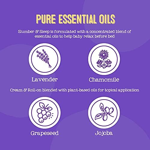 Oilogic Slumber & Sleep Baby Bath Essentials Gift Set, 5-Pack - Essential Oil Care Includes Roll-On, Calming Cream, Vapor Bath, and Two Linen Mist - Relaxing Lavender & Chamomile