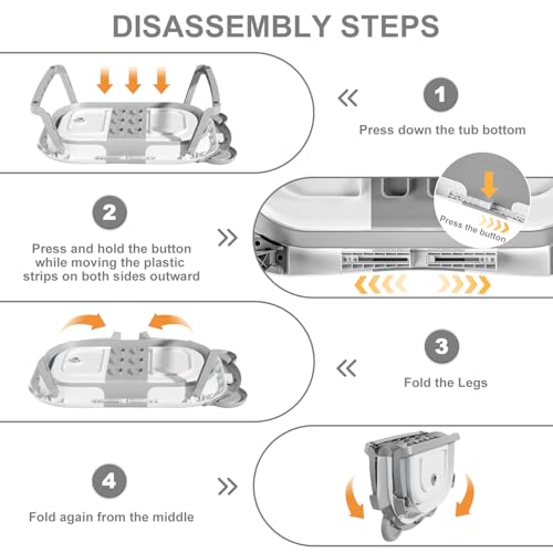 MoreFeel Collapsible Baby Bathtub for Newborn with Thermometer & 1 Hooded Towel & 1 Soft Floating Cushion,Portable Travel Bathtub with Drain Hole, Durable Foldable Baby Tubs for Infants to Toddler