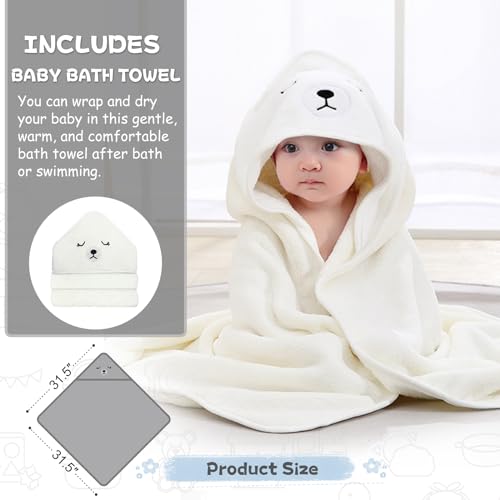 MoreFeel Collapsible Baby Bathtub for Newborn with Thermometer & 1 Hooded Towel & 1 Soft Floating Cushion,Portable Travel Bathtub with Drain Hole, Durable Foldable Baby Tubs for Infants to Toddler