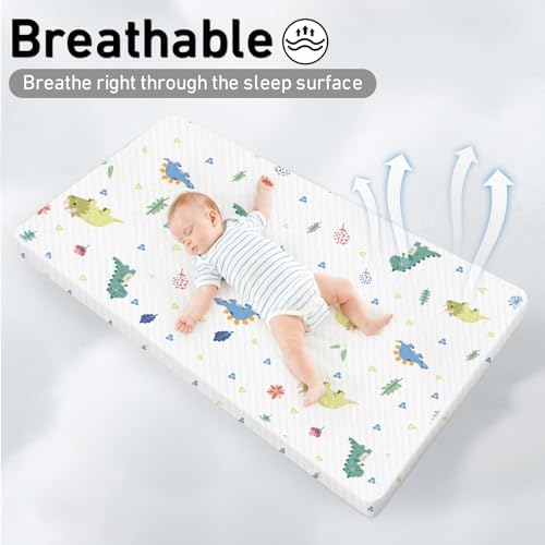 Pack and Play Mattress 38"x26" Portable Breathable Pack N Play Mattress for Baby and Toddler - Infant Mattress Waterproof Washable Animal Cover with Soft Comfortable Memory Foam