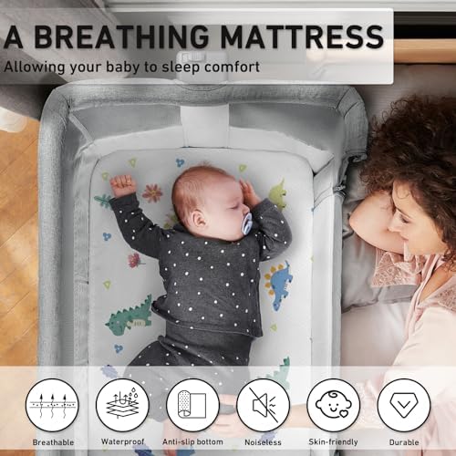 Pack and Play Mattress 38"x26" Portable Breathable Pack N Play Mattress for Baby and Toddler - Infant Mattress Waterproof Washable Animal Cover with Soft Comfortable Memory Foam