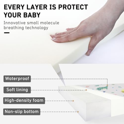 Pack and Play Mattress 38"x26" Portable Breathable Pack N Play Mattress for Baby and Toddler - Infant Mattress Waterproof Washable Animal Cover with Soft Comfortable Memory Foam