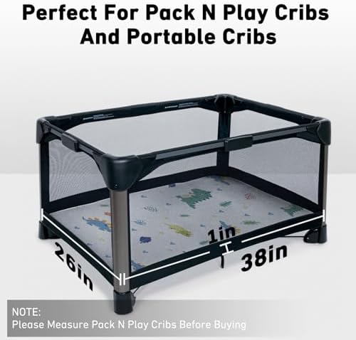 Pack and Play Mattress 38"x26" Portable Breathable Pack N Play Mattress for Baby and Toddler - Infant Mattress Waterproof Washable Animal Cover with Soft Comfortable Memory Foam