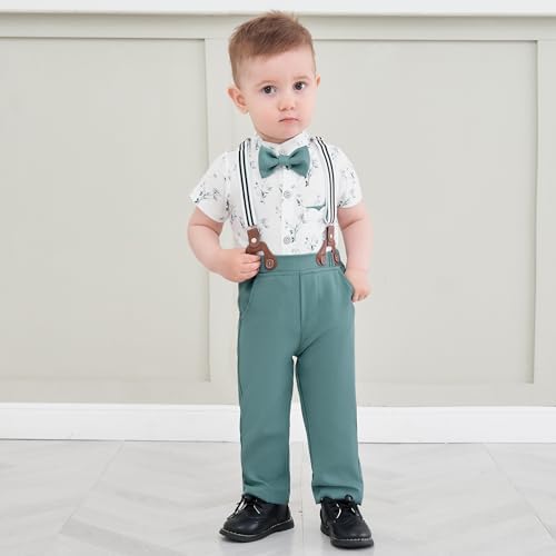 Baby Boy Clothes Suits 3-24M Infant Gentleman Outfits, Short Sleeve Shirt+Bowtie+Beret+Suspender Pants Clothing Set