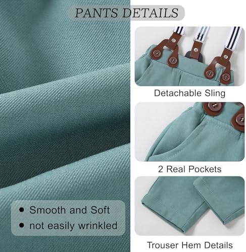 Baby Boy Clothes Suits 3-24M Infant Gentleman Outfits, Short Sleeve Shirt+Bowtie+Beret+Suspender Pants Clothing Set