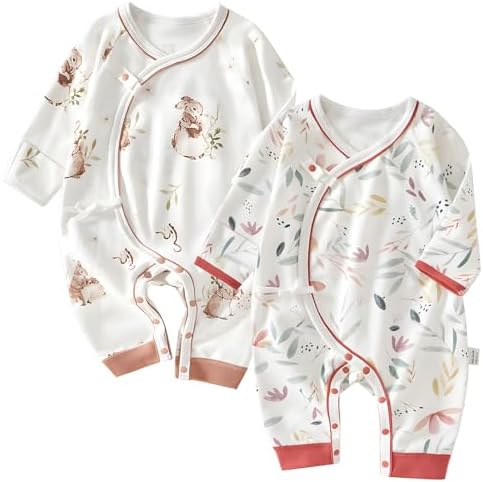 100% Organic Cotton 2-Piece Soft 0-6 Months Baby Romper Jumpsuits for Boys and Girls Unisex Long Sleeve