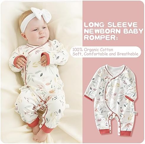 100% Organic Cotton 2-Piece Soft 0-6 Months Baby Romper Jumpsuits for Boys and Girls Unisex Long Sleeve