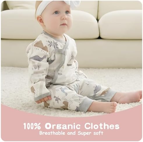 100% Organic Cotton 2-Piece Soft 0-6 Months Baby Romper Jumpsuits for Boys and Girls Unisex Long Sleeve