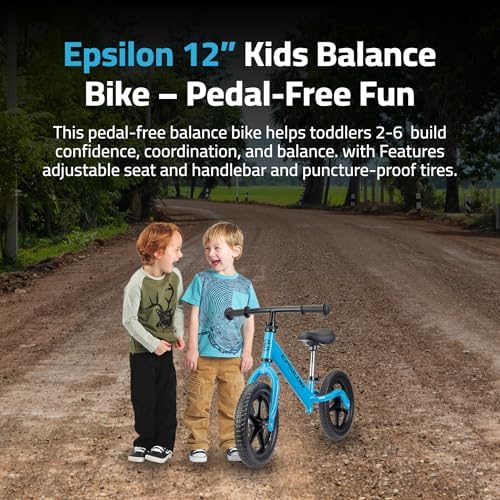 Epsilon Kids Balance Bike Toy for 2-6 Years Boys and Girls with Adjustable Handlebar and Seat, Early Learning No Push Pedal, No Braking Toy Bike, First Birthday Gifts for Kids