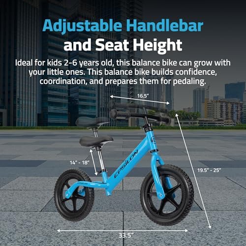 Epsilon Kids Balance Bike Toy for 2-6 Years Boys and Girls with Adjustable Handlebar and Seat, Early Learning No Push Pedal, No Braking Toy Bike, First Birthday Gifts for Kids