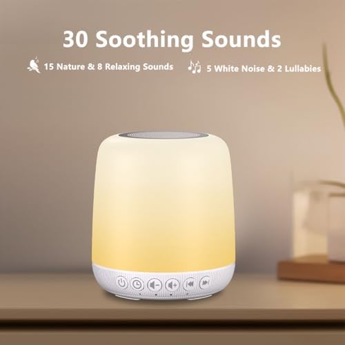 White Noise Sound Machine for Sleep Portable Sound Machine with 30 Soothing Sounds 12 Night Light Colors 4 Timer Sleep Machine for Baby Adults, Smart App Control, Touch Control