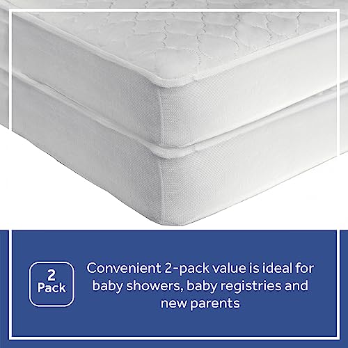 Sealy Baby 2-PACK Fitted Waterproof Infant Crib Mattress Protector Pad and Toddler Bed Cover, Durable and Comfortable Topper, Machine Washable and Dryer Friendly, 52” x 28”- White