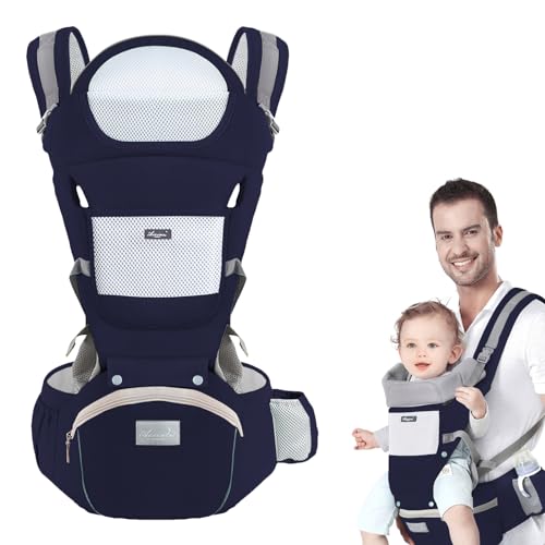 Baby Carrier with Hip Seat, Multi-Functional 9 in 1 Baby Wrap Carrier Newborn to Toddler for All Seasons Ergonomic Baby Sling Carrier Hands Free Baby Backpack Carrier Baby 7-45 lbs