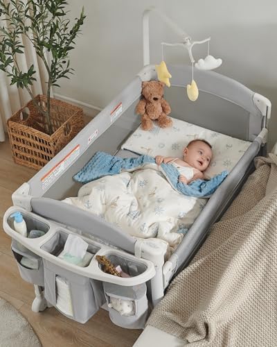 5 in 1 Baby Bassinet Bedside Sleeper, Baby Bedside Crib 5 Functions, Bedside Sleeper, Bassinet Crib, Pack n Play, Changing Table for Newborn Baby