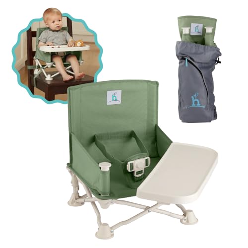 hiccapop OmniBoost Travel Booster Seat with Tray for Baby, Dining Table, Camping, Beach, Grandma’s | Folding Portable Tip-Free Design Straps to Kitchen Chairs